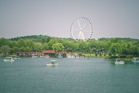 tourist boats on river of a natural public park.のeditorial素材