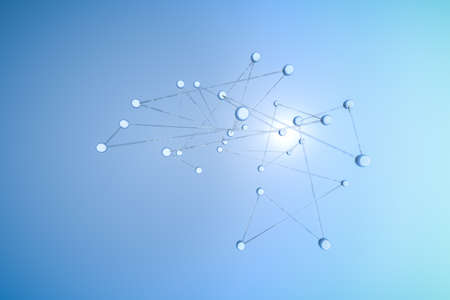 3d rendering lines and dots on blue backgroundの写真素材