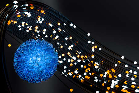 3d rendering, glowing ball and wiresの写真素材