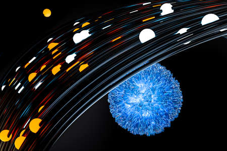 3d rendering, glowing ball and wires