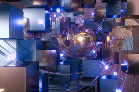 purple cubes vortex, 3d rendering