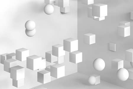 white balls and cubes, 3d renderingの写真素材