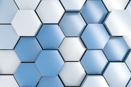 3d rendering, white hexagon pillarの写真素材