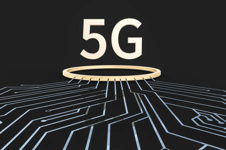 3d rendering, 5g font and circuit backgroundの写真素材