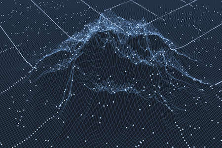 Computer digital drawing, dark background, curve lines