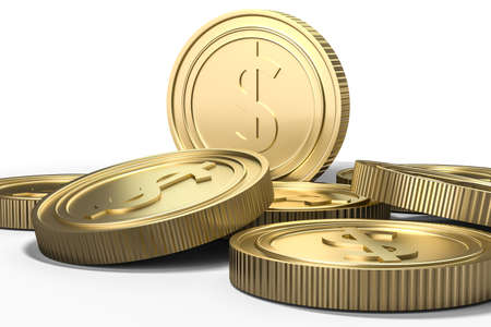 golden currency coins with white background, Computer digital drawing, white backgroundの写真素材