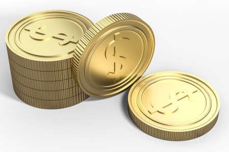 golden currency coins with white background, Computer digital drawing, white backgroundの写真素材