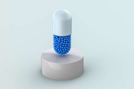 3d rendering, blue capsule with white background, computer digital backgroundの写真素材
