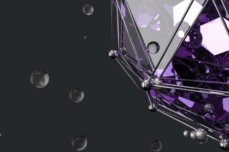 3d rendering, creative triangle polygon construction, dark background, computer digital image