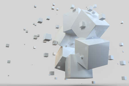 3d rendering, creative cubes with sense of science and technology, computer digital imageの写真素材