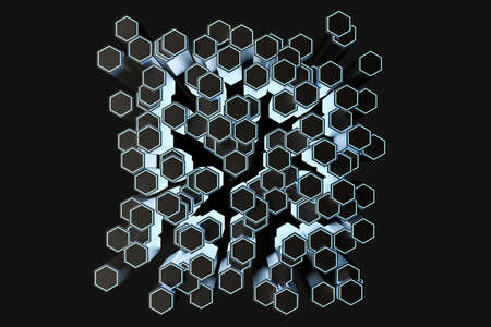 3d rendering, dark hexagonal background, sci-fi background, computer digital background
