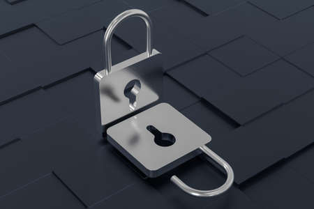 3d rendering, metal lock with digital concept background, computer digital background