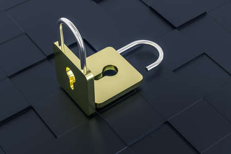 3d rendering, metal lock with digital concept background, computer digital backgroundの写真素材