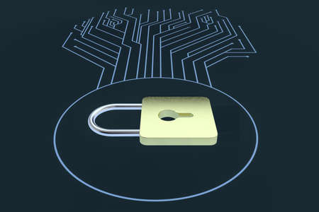 3d rendering, metal lock with digital concept background, computer digital backgroundの写真素材