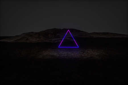 colorful glowing lines with dark mountain background, 3d rendering, computer digital drawingの写真素材