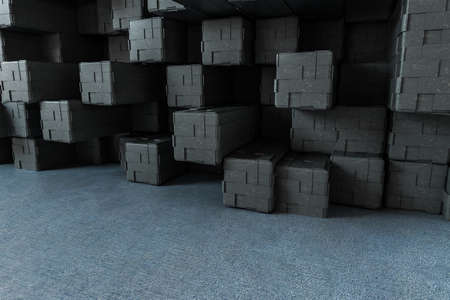 3d rendering, creative cubes wall with floor, computer digital image
