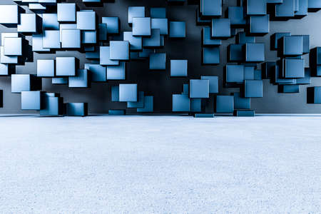 3d rendering, creative cubes wall with floor, computer digital image