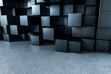 3d rendering, creative cubes wall with floor, computer digital imageの写真素材