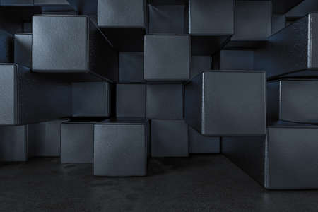 3d rendering, creative cubes wall with floor, computer digital imageの写真素材