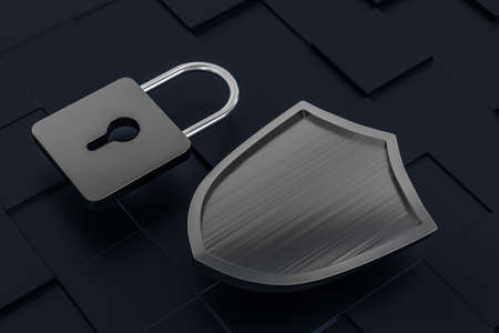 3d rendering, a defense shield with technological background, computer digital background