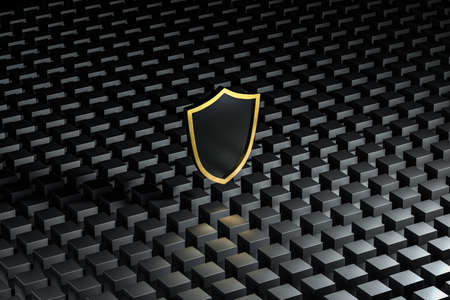 3d rendering, a defense shield with technological background, computer digital backgroundの写真素材