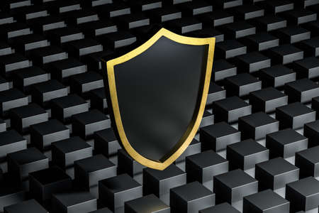 3d rendering, a defense shield with technological background, computer digital backgroundの写真素材