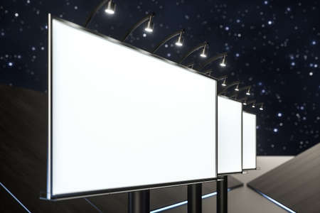 3d rendering, blank advertising board In the night scene. Computer digital image.