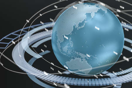 3d rendering, data and earth graphics with HUD elements. Computer digital image.