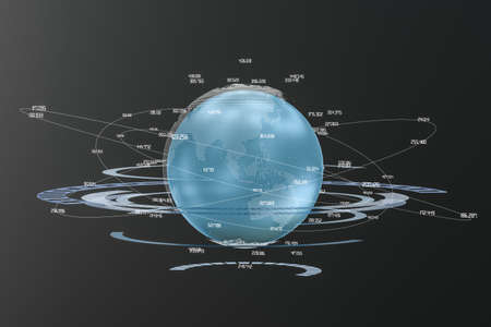 3d rendering, data and earth graphics with HUD elements. Computer digital image.