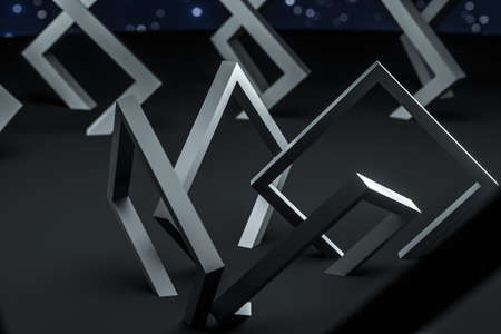 3d rendering, dark creative polygon elements. Computer digital background