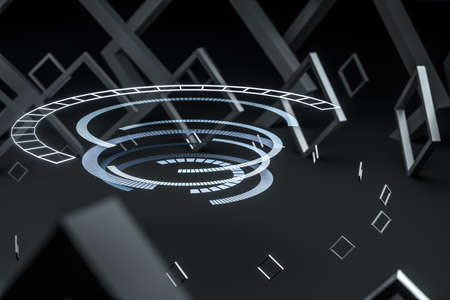 3d rendering, dark creative polygon elements. Computer digital backgroundの写真素材