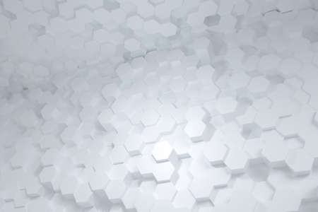 3d rendering, white hexagon cubes backgroundの写真素材