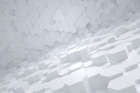 3d rendering, white hexagon cubes backgroundの写真素材