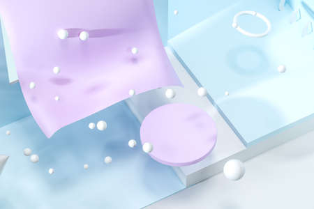 3d rendering, relaxing tint color room with creative shapes. Computer digital background.