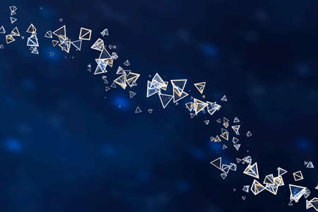 3d rendering, glowing triangle cube with dark background. Computer digital background.の写真素材