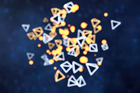 3d rendering, glowing triangle cube with dark background. Computer digital background.