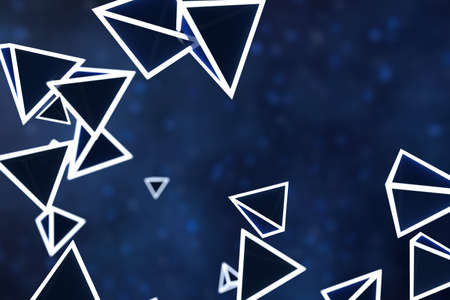 3d rendering, glowing triangle cube with dark background. Computer digital background.