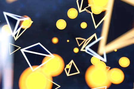 3d rendering, glowing triangle cube with dark background. Computer digital background.
