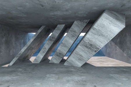 3d rendering, concrete room with creative construction. Computer digital background.