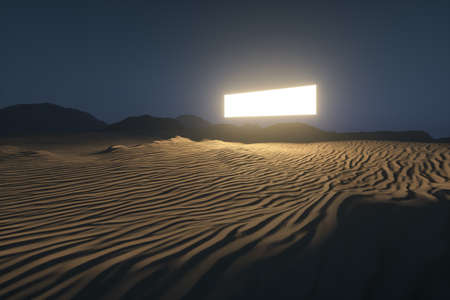 3d rendering, the wide desert, with stripes shapes. Computer digital image.の写真素材