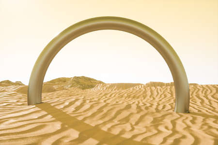 3d rendering, the wide desert, with stripes shapes. Computer digital image.の写真素材