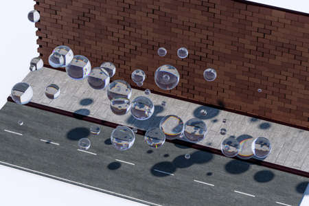 The brick wall and pitch street, 3d rendering. Retro style background.の写真素材