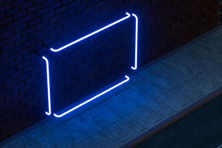 The glowing neon with brick wall background, 3d rendering. Magic color and retro style.