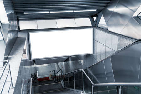 The blank billboard in the underground, poster template. Shot in the metro station in the city center.のeditorial素材