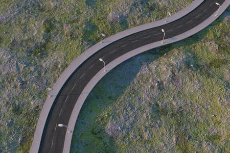 The waving road in the deserted suburbs, 3d rendering. Computer digital background.