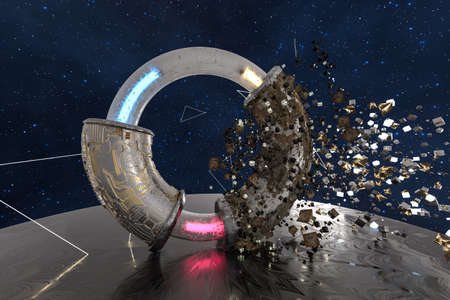 3d rendering, scientific mechanical ring in the outer space. Computer digital background.