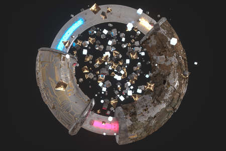 3d rendering, scientific mechanical ring in the outer space. Computer digital background.