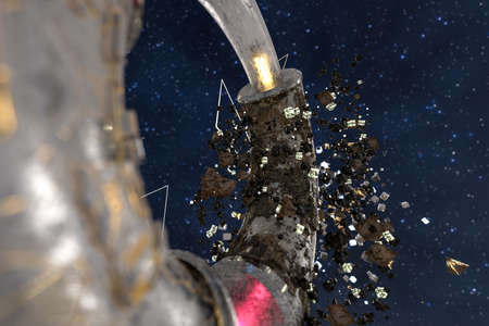 3d rendering, scientific mechanical ring in the outer space. Computer digital background.