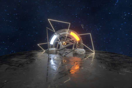 3d rendering, scientific mechanical ring in the outer space. Computer digital background.