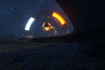 The waving road and the round magic entrance, 3d rendering. Computer digital background.